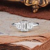 Emerald Cut Baguette Side Stones Lab Diamond Engagement Ring